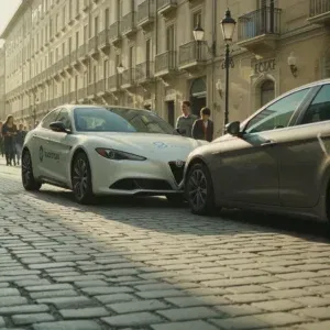 Tamponamento di una Alfa Romeo bianca in car-sharing